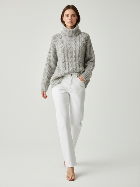 GAP Sweaters - GAP Light Gray Cable Knit Turtleneck Sweater Size Medium